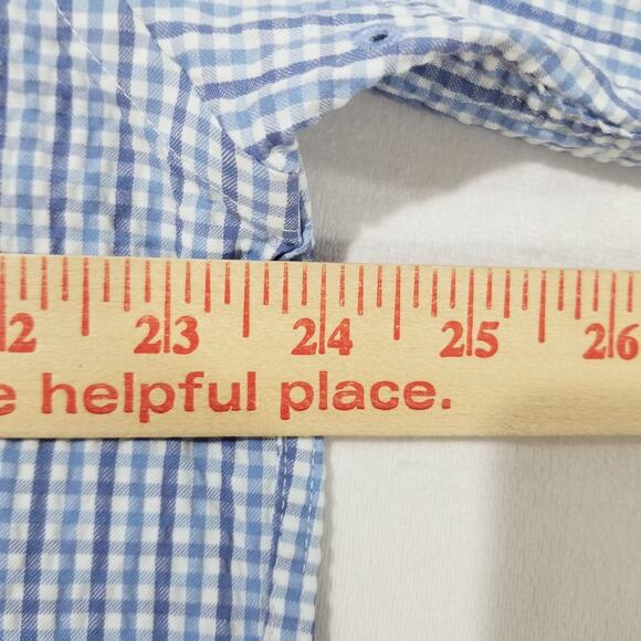 Criquet Shirt Mens XL Blue Seersucker Vented Button Gingham Check Short Sleeve - Picture 3 of 10